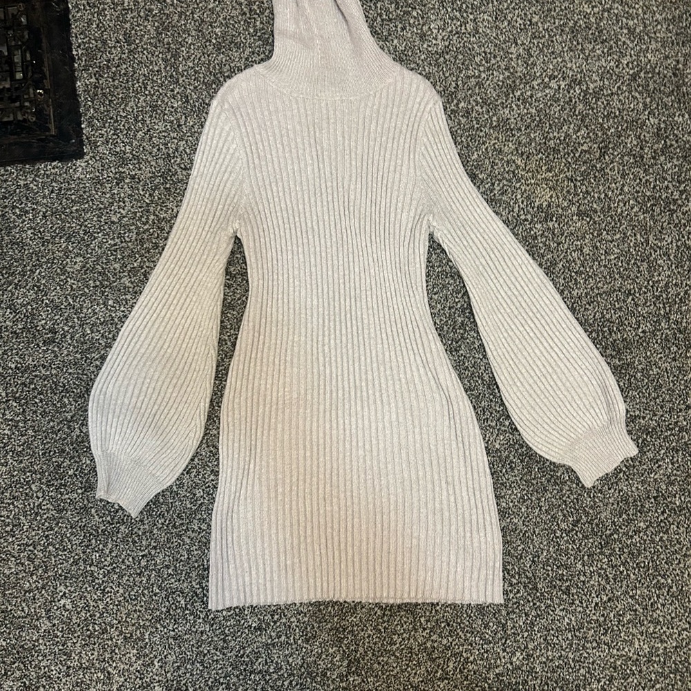 Cream Mini Sweater Dress with Ribbed Texture